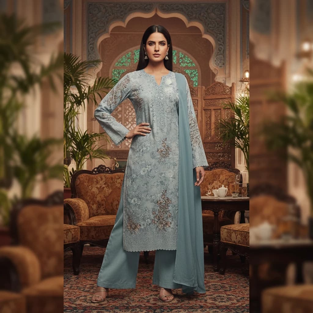 Premium Floral Printed Mixed Cotton Dress Material Set - Buy online at best price